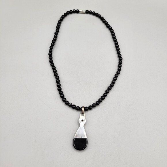 Black Glass Bead Necklace Teardrop Sterling Pendant Wire Wrap - Picture 6 of 8